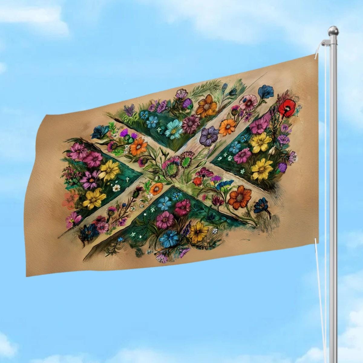 XL Heavy-duty, Handdrawn Scottish Flag Design, Three-Layer Outdoor Flag of Scotland. Double Sided. 96"x60"/ 244x152 cm | Raise the Colours