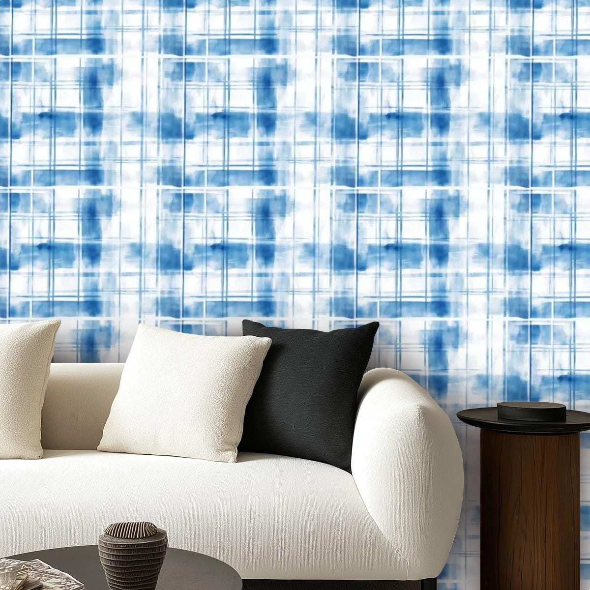 Self Adhesive Canvas Wallpaper Mural Scottish Blue - Tartan Plaid Wallpaper