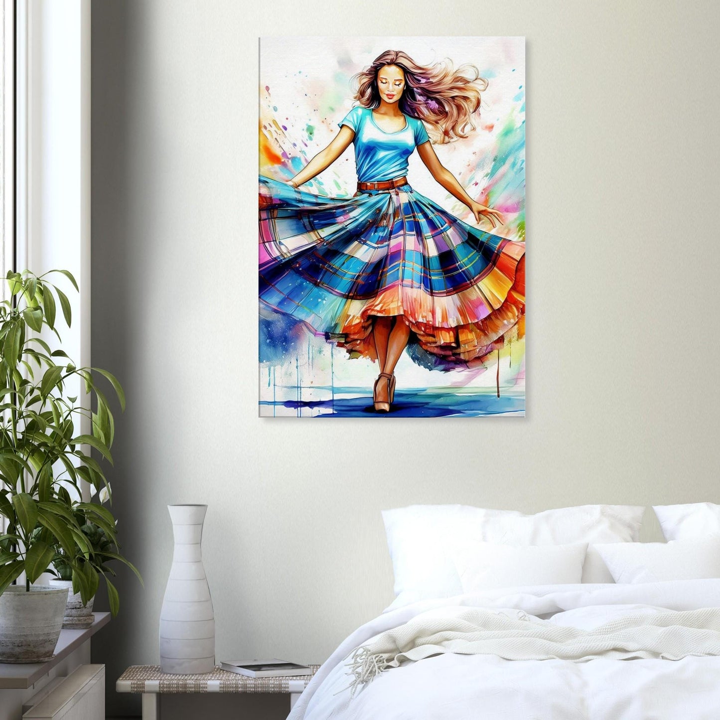 Scottish Country Dancer Canvas, Tartan Decor, Watercolor Art, Scottish Woman, Home Wall Hanging, Unique Gift Idea