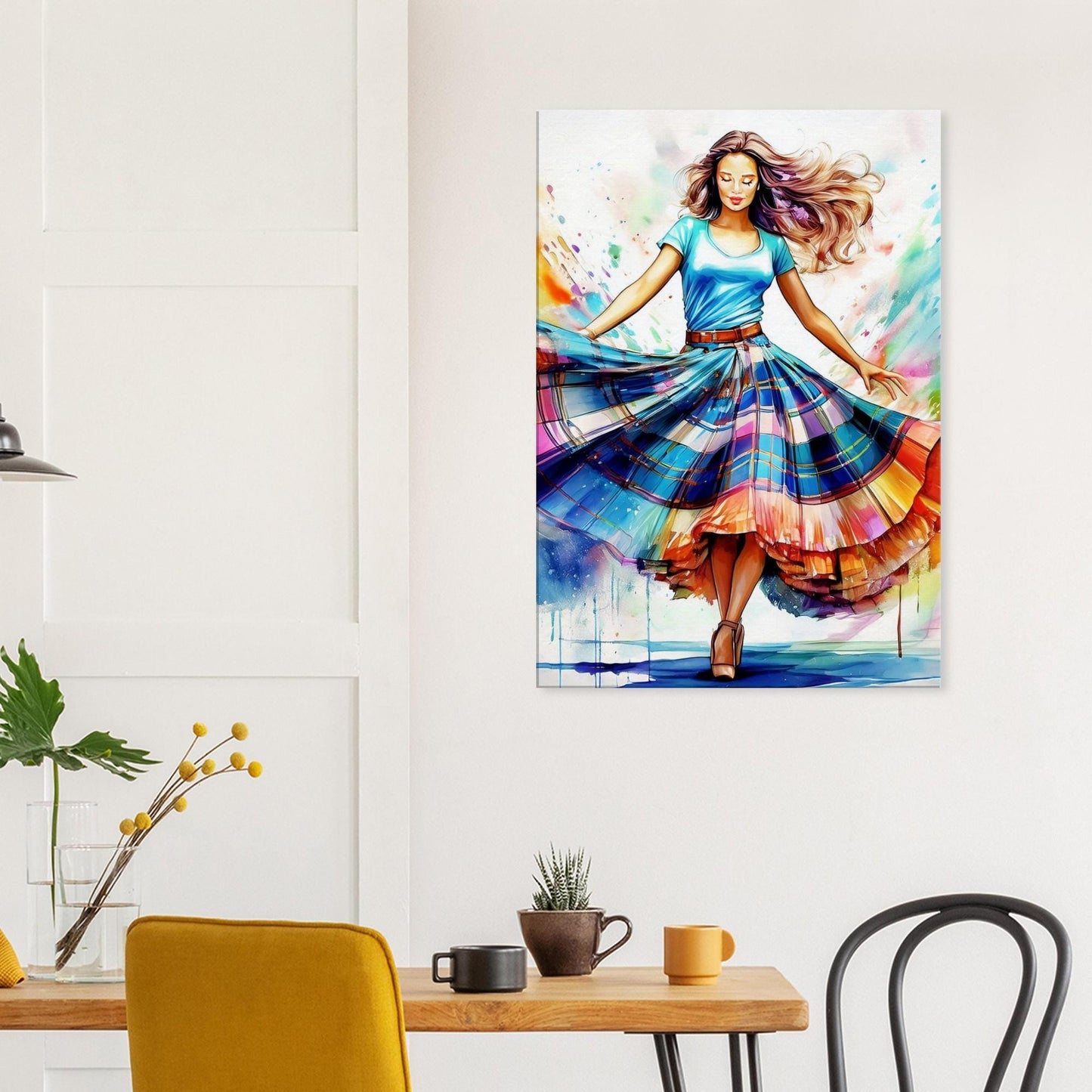 Scottish Country Dancer Canvas, Tartan Decor, Watercolor Art, Scottish Woman, Home Wall Hanging, Unique Gift Idea