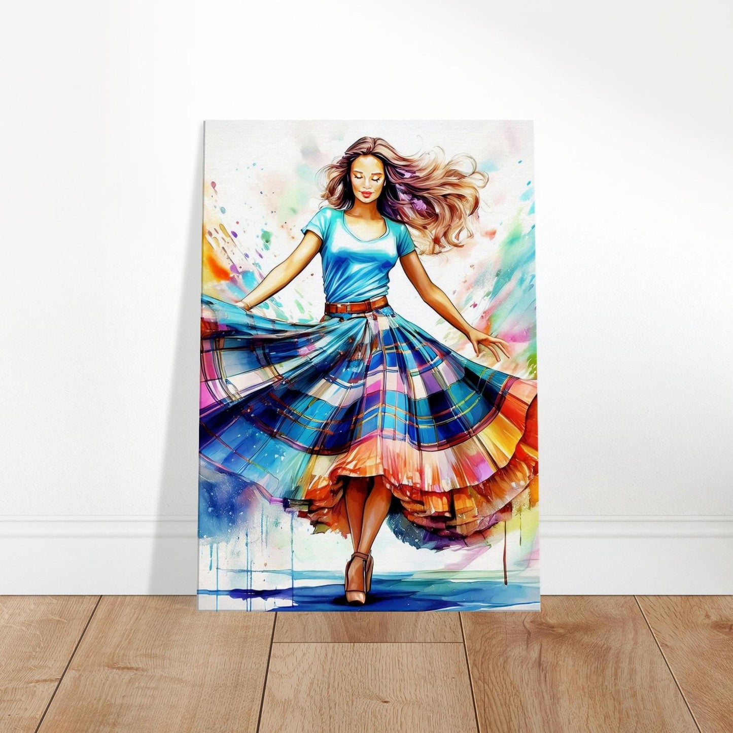 Scottish Country Dancer Canvas, Tartan Decor, Watercolor Art, Scottish Woman, Home Wall Hanging, Unique Gift Idea
