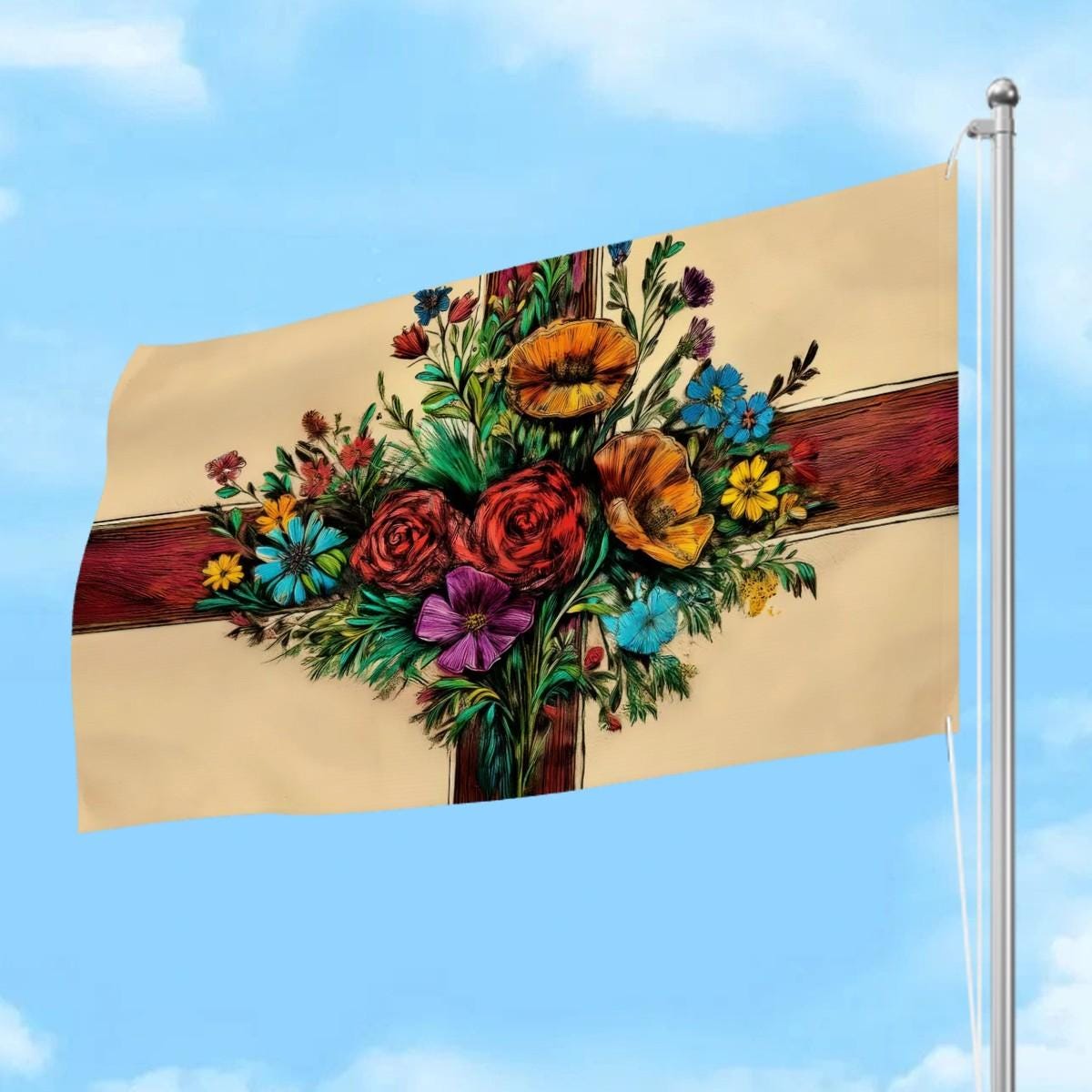 XL Heavy-duty, Handdrawn English Flag Design, Three-Layer Outdoor Flag of England. Double Sided. 96"x60"/ 244x152 cm | Raise the Colours