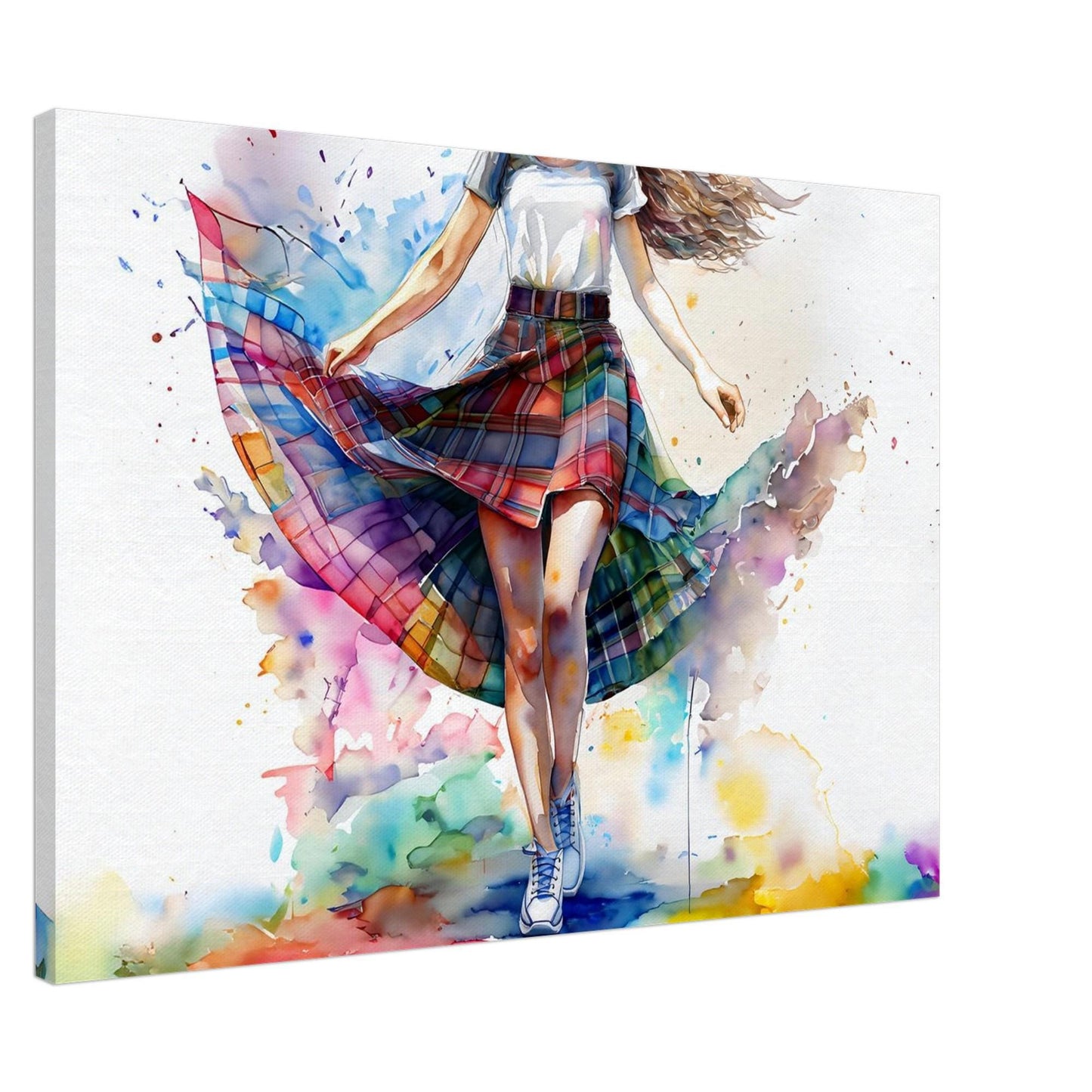 Scottish Tartan Skirt Canvas, Country Dancer Art, Watercolor Painting, Museum Quality Print, Scottish Home Decor, Gift Idea