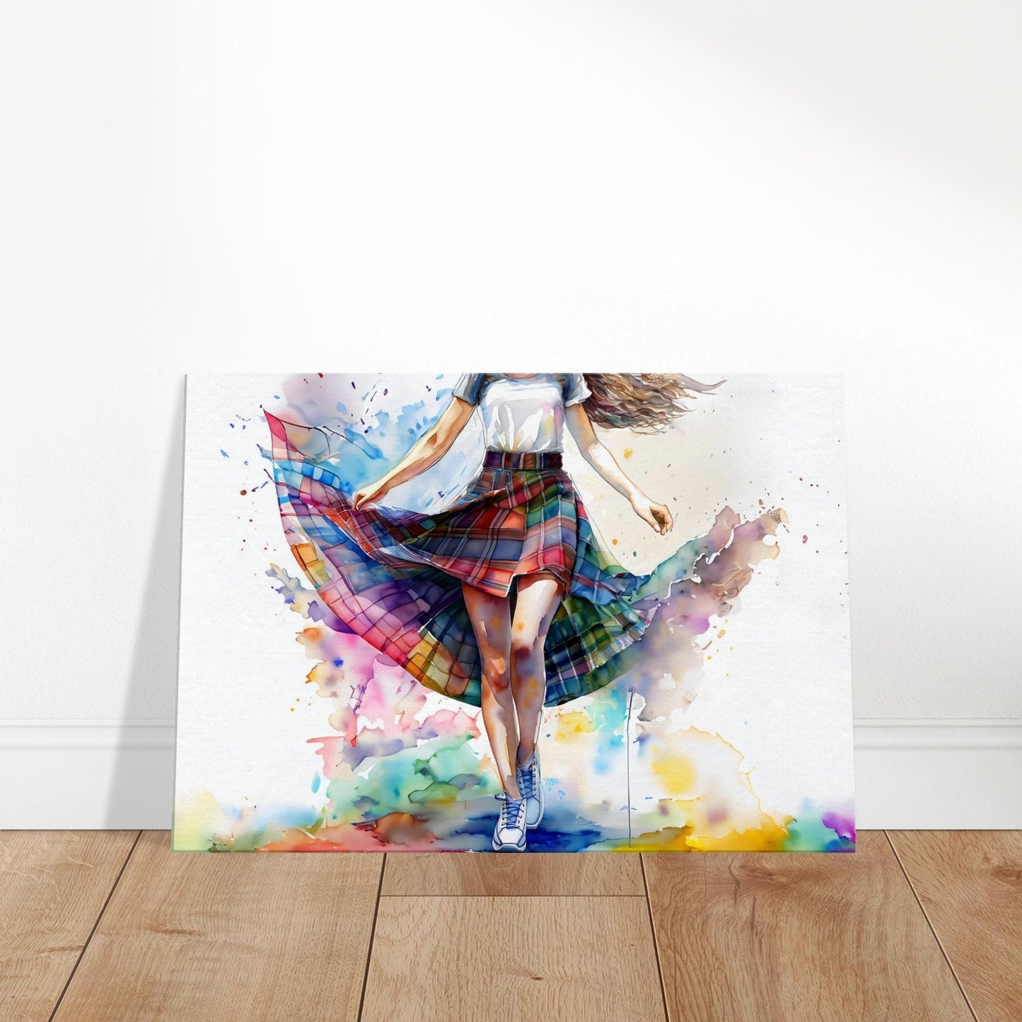 Scottish Tartan Skirt Canvas, Country Dancer Art, Watercolor Painting, Museum Quality Print, Scottish Home Decor, Gift Idea