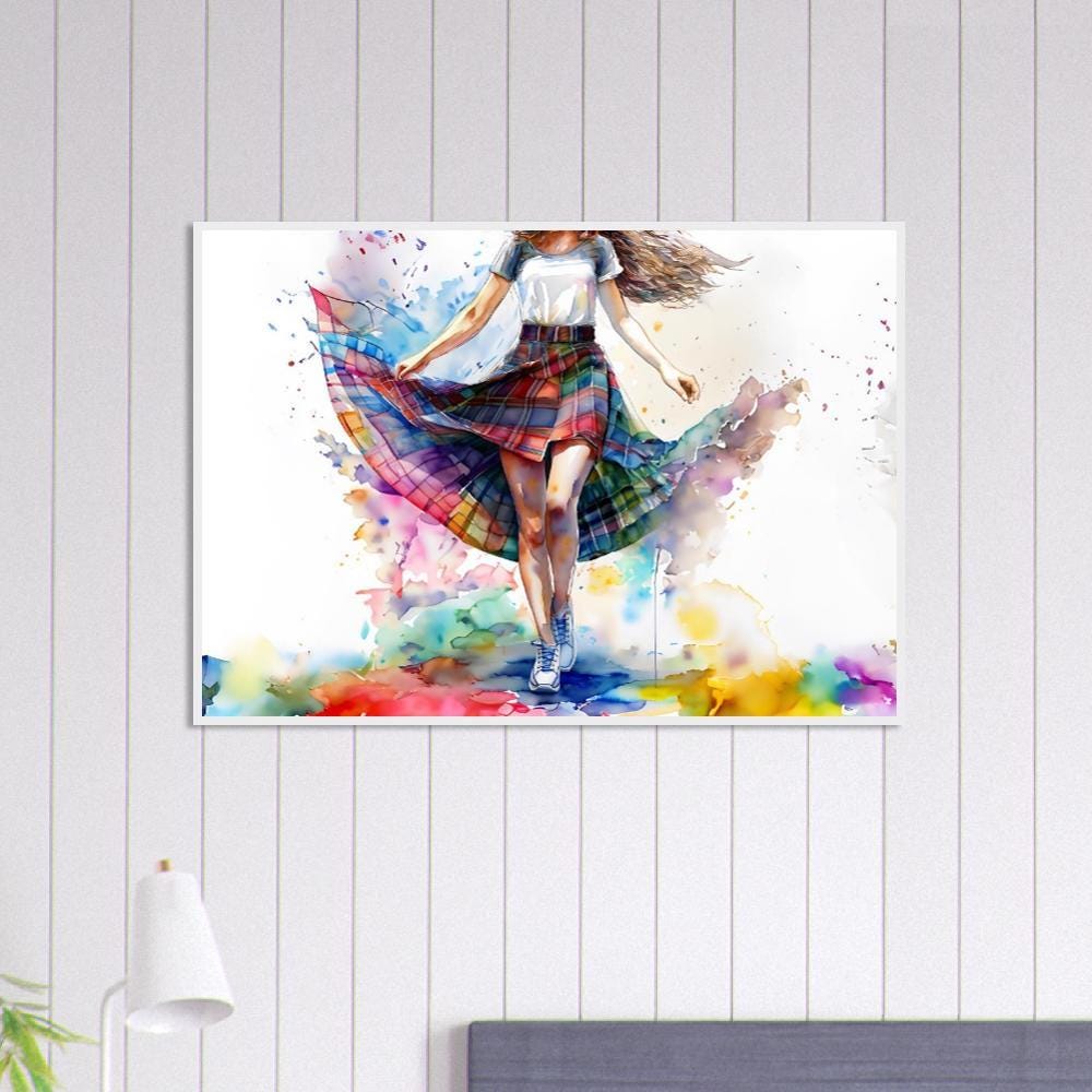 Scottish Art Print – Watercolor Tartan Skirt Country Dancer Illustration on Matte Paper