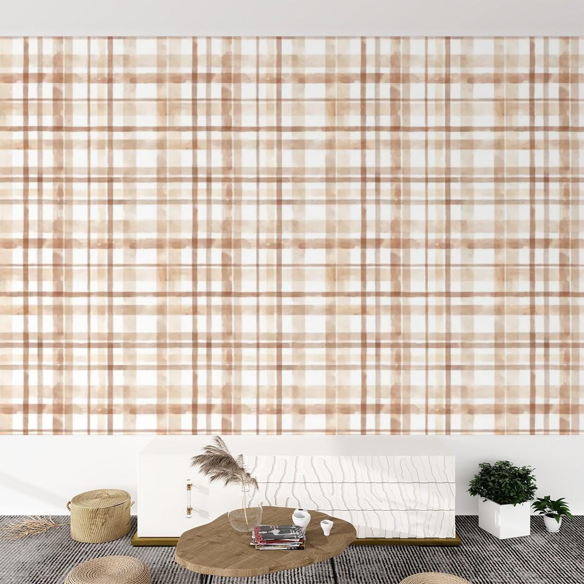 Self Adhesive Canvas Wallpaper Mural Cottage Beige - Tartan Plaid Wallpaper