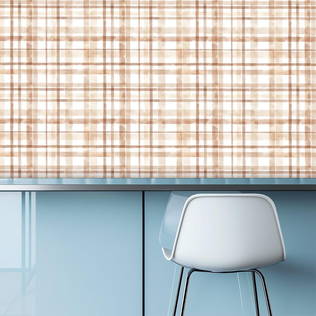 Self Adhesive Canvas Wallpaper Mural Cottage Beige - Tartan Plaid Wallpaper