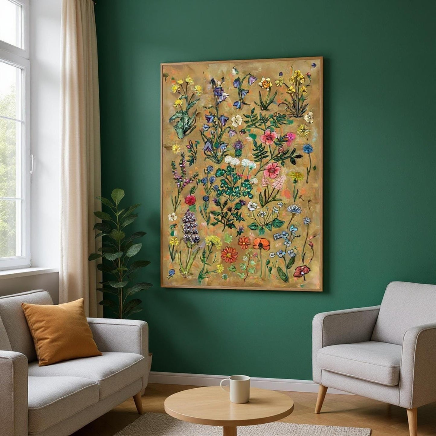 Framed British Art, Wildflowers Poster, Botanical Print, UK Heritage Nature Painting, Handdrawn Floral Illustration