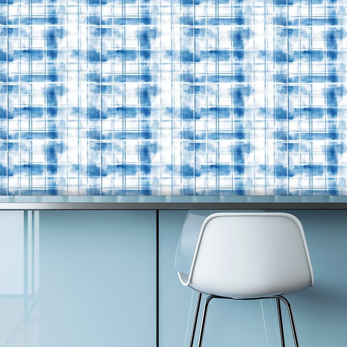 Self Adhesive Canvas Wallpaper Mural Scottish Blue - Tartan Plaid Wallpaper