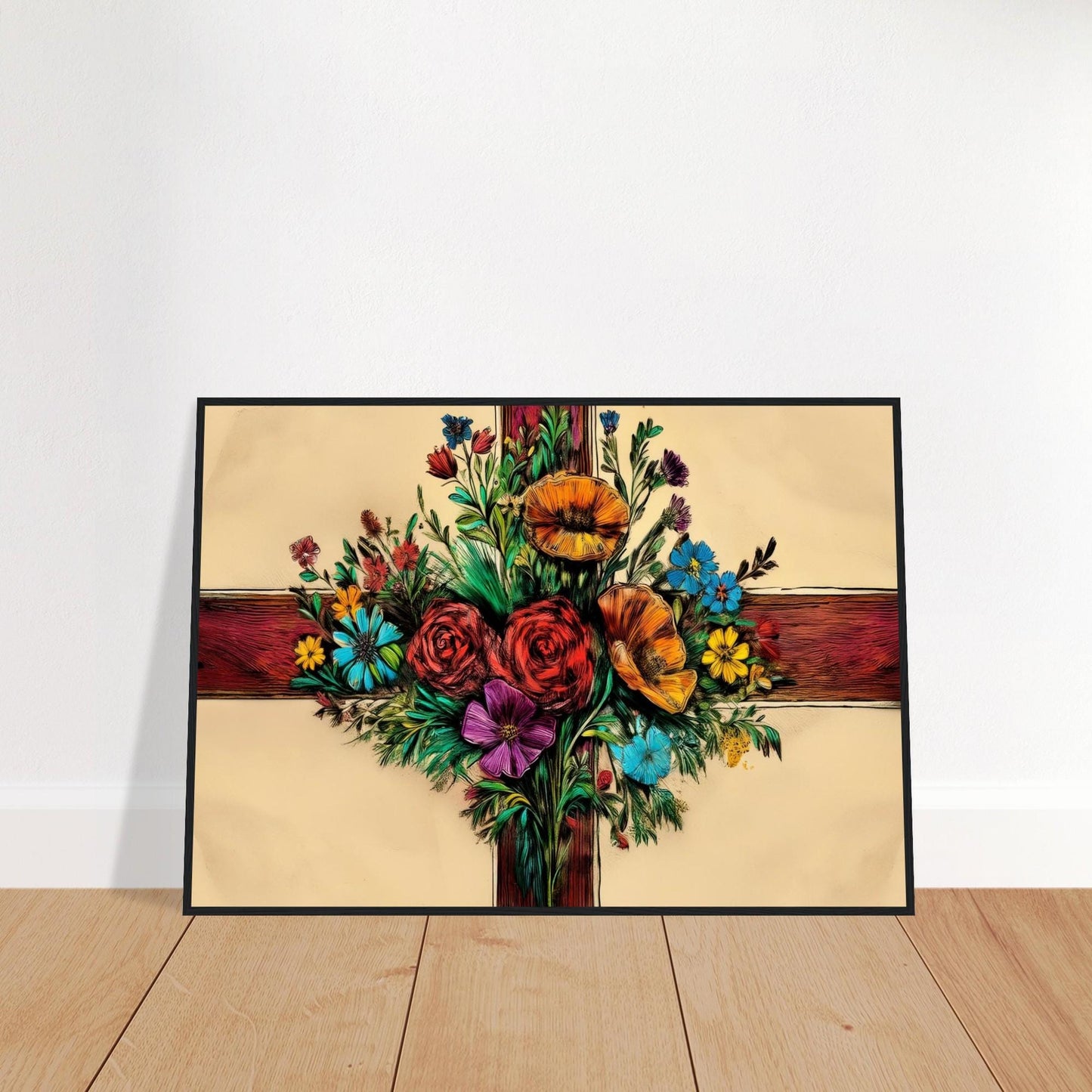 Framed English Flag Art - Hand Drawn Art - Raise the Colours | The national flag of England, Saint George's Cross - UK Heritage Art