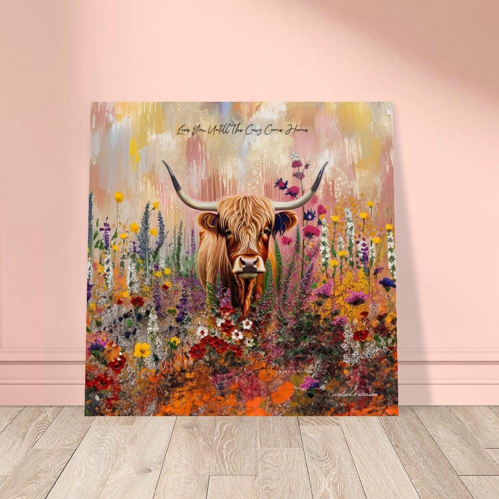 Art Print Cute Hairy Cow - Pink - FarmHouse Style - UK Heritage Art, British Art