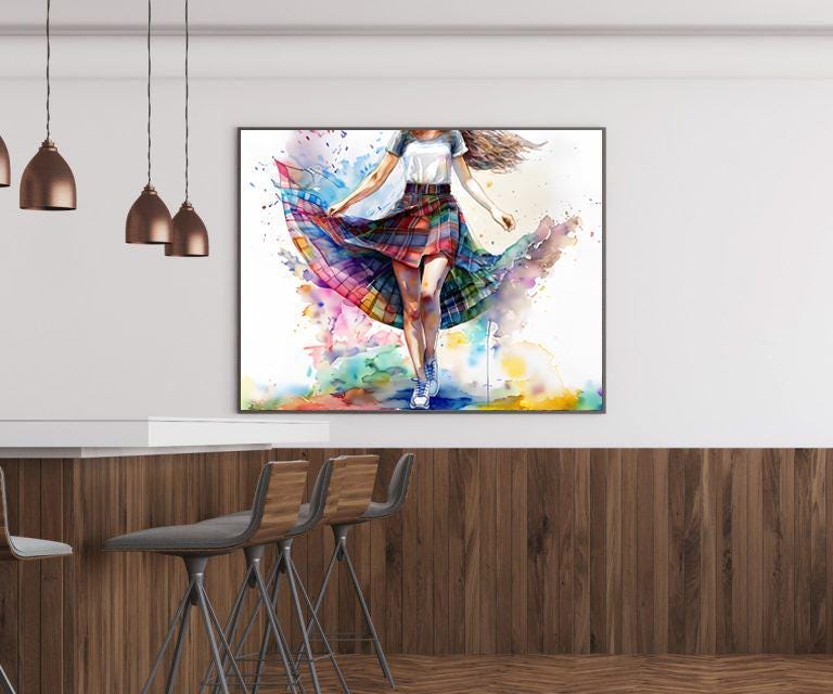 Scottish Art Print – Watercolor Tartan Skirt Country Dancer Illustration on Matte Paper