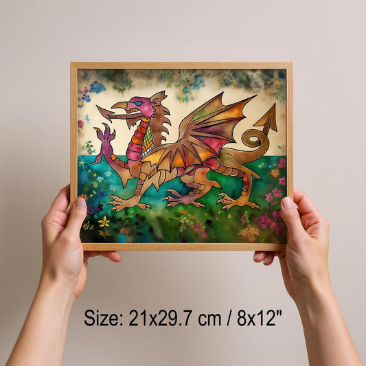 Framed Welsh Flag Art - Hand Drawn Art - Raise the Colours | The national flag of Wales- The Welsh dragon Y Ddraig Goch - UK Heritage Art
