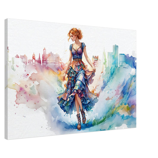 Scottish Woman Edinburgh Skyline Canvas, Highland Art, Heritage Decor, Scotland Wall Hanging, Unique Scottish Artwork