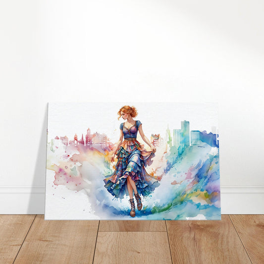 Scottish Woman Edinburgh Skyline Canvas, Highland Art, Heritage Decor, Scotland Wall Hanging, Unique Scottish Artwork