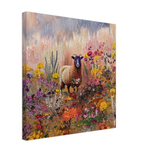 Canvas Scottish Blackface - Pink artwork | Bring the Highlands to Your Home with this Stunning Scottish Blackface Sheep Painting