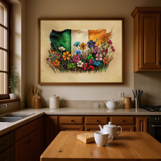Framed Irish Flag Art - Hand Drawn Art - Raise the Colours | The national flag of Ireland  - UK Heritage Art