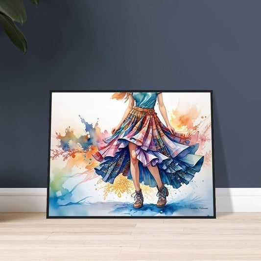 Framed Poster Scottish Country Dancer In A Tartan Skirt, scottish art, scotland wall art - &quot;Scottish Country Dancer In A Tartan Skirt&quot; | Tartan Girlies Collection