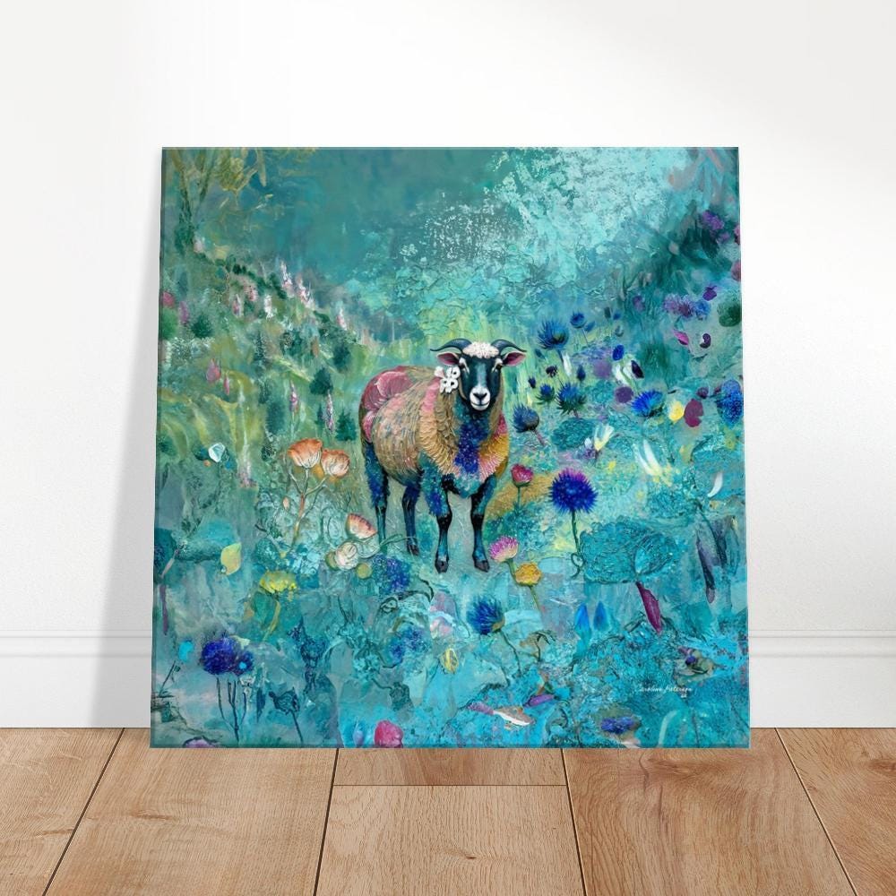 Blackface Sheep Canvas, Highland Art, Sheep Painting, Rustic Scottish Landscape Wall Art, Farmhouse Gift, Museum Quality Print