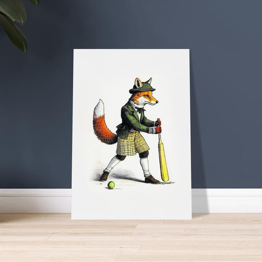 Red Fox Poster, UK Heritage, Cricket Illustration Print, British Animal Art, Victorian Fox Painting, Matte Paper Poster
