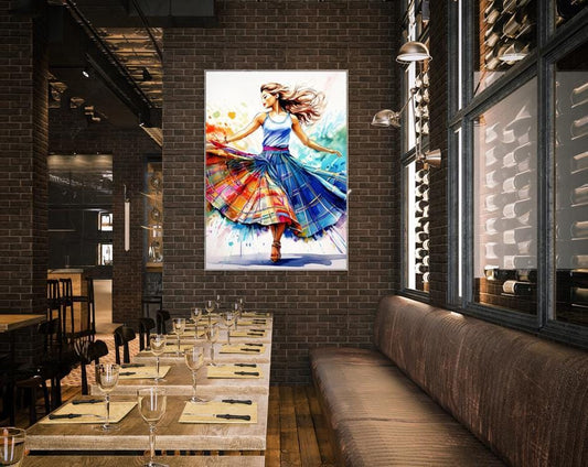 Framed Art, Tartan Skirt Watercolor, Scottish Dancer Framed Painting, Scottish Wall Art