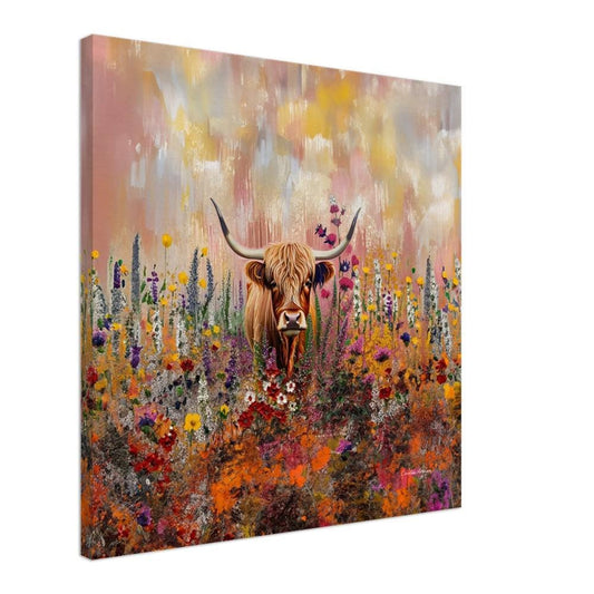 Canvas Cute Hairy Cow - Pink | Bring the Highlands to Your Home with this Stunning Scottish Hairy Cow Painting