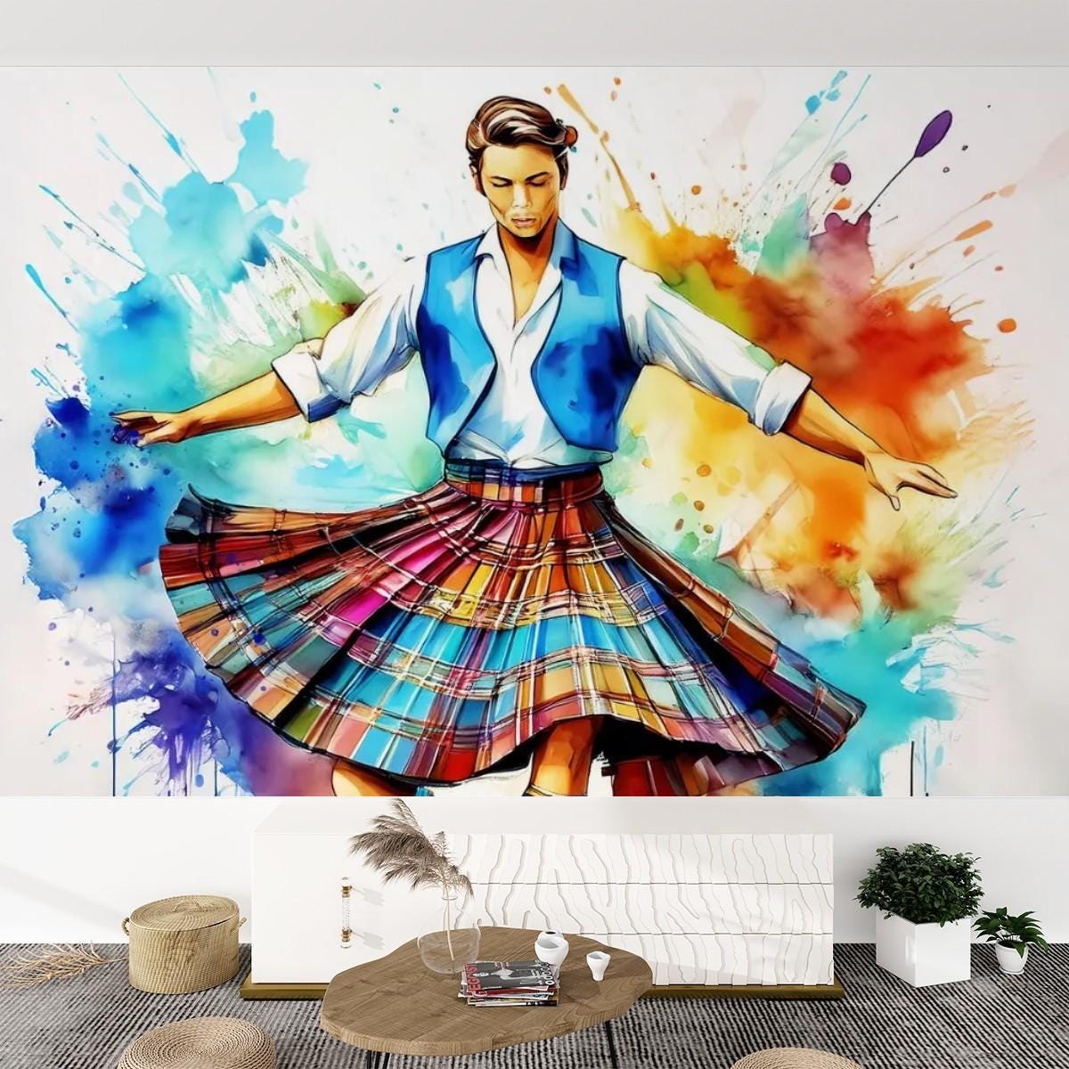 Canvas Wallpaper Mural Scottish Country Dancer (Self Adhesive) - 60"x50" / 152.0 cm x 127.0 cm