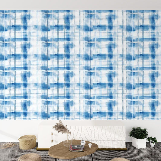 Self Adhesive Canvas Wallpaper Mural Scottish Blue - Tartan Plaid Wallpaper