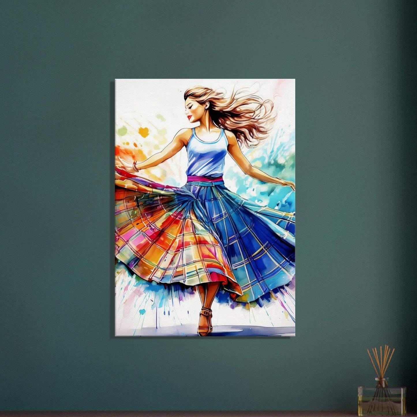 Scottish Country Dancer Canvas, Tartan Decor, Watercolor Art, Scottish Woman, Home Wall Hanging, Unique Gift Idea, Museum Quality Print