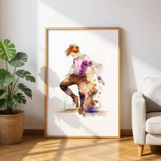 Irish Boy Line Dancing Print, British Heritage Wall Art, UK Home Decor, Celtic Culture Painting, Framed Irish Artwork Gift