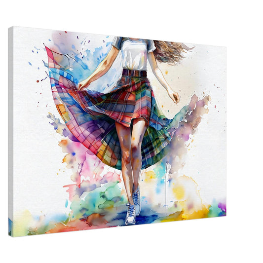 Scottish Tartan Skirt Canvas, Country Dancer Art, Watercolor Painting, Museum Quality Print, Scottish Home Decor, Gift Idea