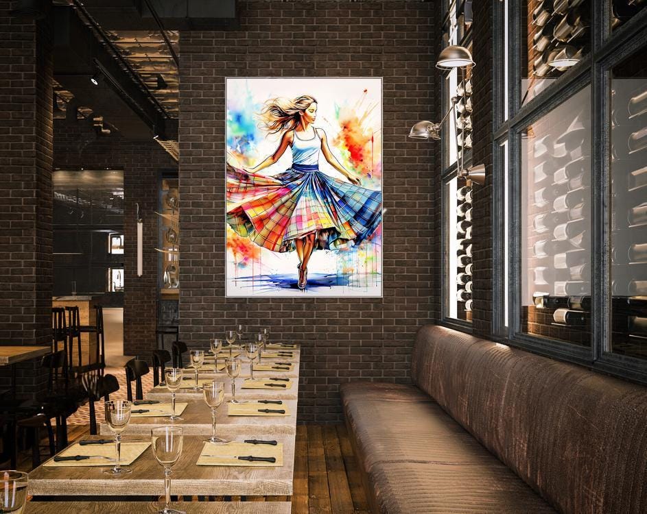 Framed Art, Tartan Skirt Watercolor, Scottish Dancer Framed Painting, Scottish Wall Art