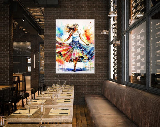 Framed Art, Tartan Skirt Watercolor, Scottish Dancer Framed Painting, Scottish Wall Art