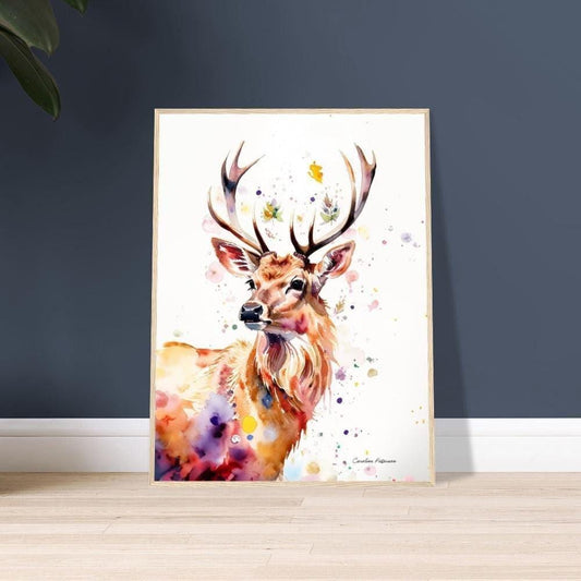 Wooden Framed Poster &quot;The Legendary Scottish Stag&quot; | Red Deer Painting - wall decor inspired by the highlands of Scotland | Wildlife art