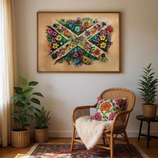 Framed Scottish Flag Art - Hand Drawn Art - Raise the Colours | UK Heritage Art