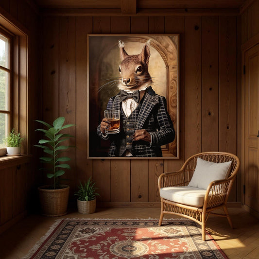 Art Print Victorian Squirrel, Animal Portrait, Squirrel Painting, Whiskey Illustration  - UK Heritage Art, British Art