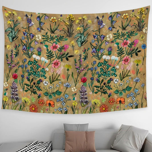 XL Wall Tapestry, Hand Drawn Wildflowers - Floral Wall Decor for England, Scotland, Wales & Ireland | 90"x60" / 228x152 cm