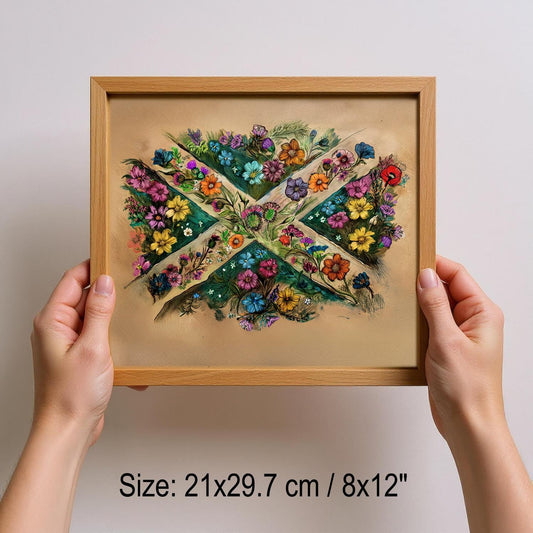 Framed Scottish Flag Art - Hand Drawn Art - Raise the Colours | UK Heritage Art