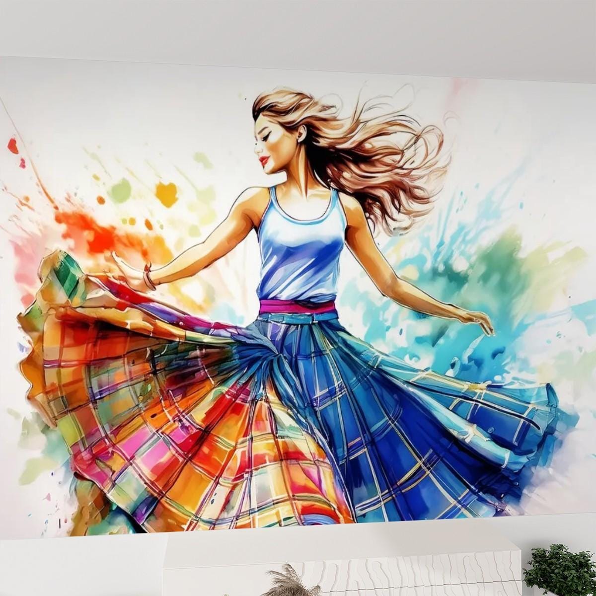 Canvas Wallpaper Mural Scottish Country Dancer (Self Adhesive) - 60"x50" / 152.0 cm x 127.0 cm