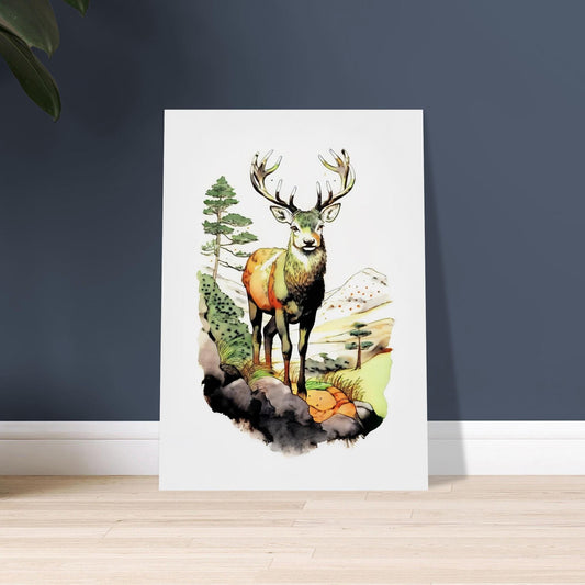 Red Deer Glen Poster, UK Heritage Art, British Home Decor, Animal Wall Print, Stag Painting, Woodland Wildlife Artwork