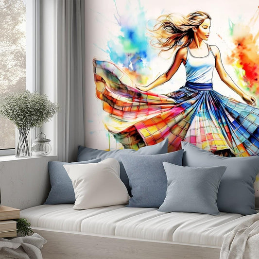 Canvas Wallpaper Mural Scottish Country Dancer (Self Adhesive) - 60"x50" / 152.0 cm x 127.0 cm