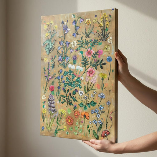 British Canvas Print, Hand Drawn Wildflowers, Floral Wall Art, UK Heritage Botanical Illustration, UK Art