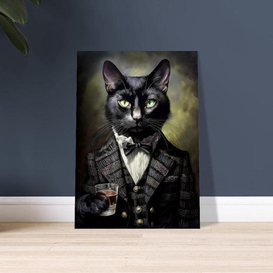 Victorian Black Cat Drinking Whiskey - Cat&#39;s head on a Human Body - Art Print