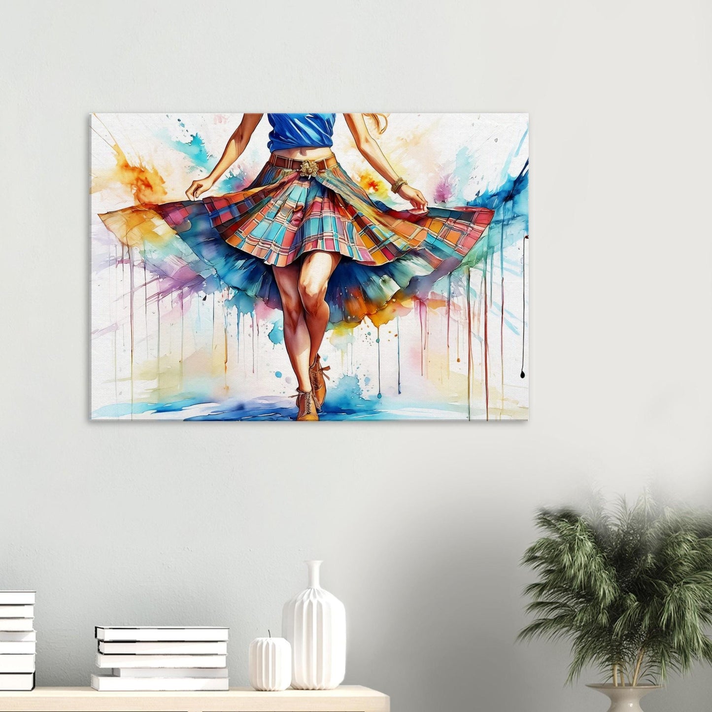 Scottish Country Dancer Canvas, Tartan Decor, Watercolor Art, Scottish Woman, Home Wall Hanging, Unique Gift Idea, Museum Quality Print