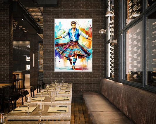 Framed Art, Tartan Skirt Watercolor, Scottish Dancer Framed Painting, Scottish Wall Art