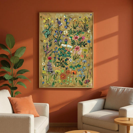Framed British Art, Wildflowers Poster, Botanical Print, UK Heritage Nature Painting, Handdrawn Floral Illustration