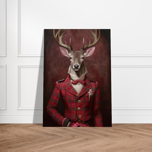 Victorian Stag Print - Red Tartan Suit - Unique Fine Art Poster | Stag&#39;s head on a human body