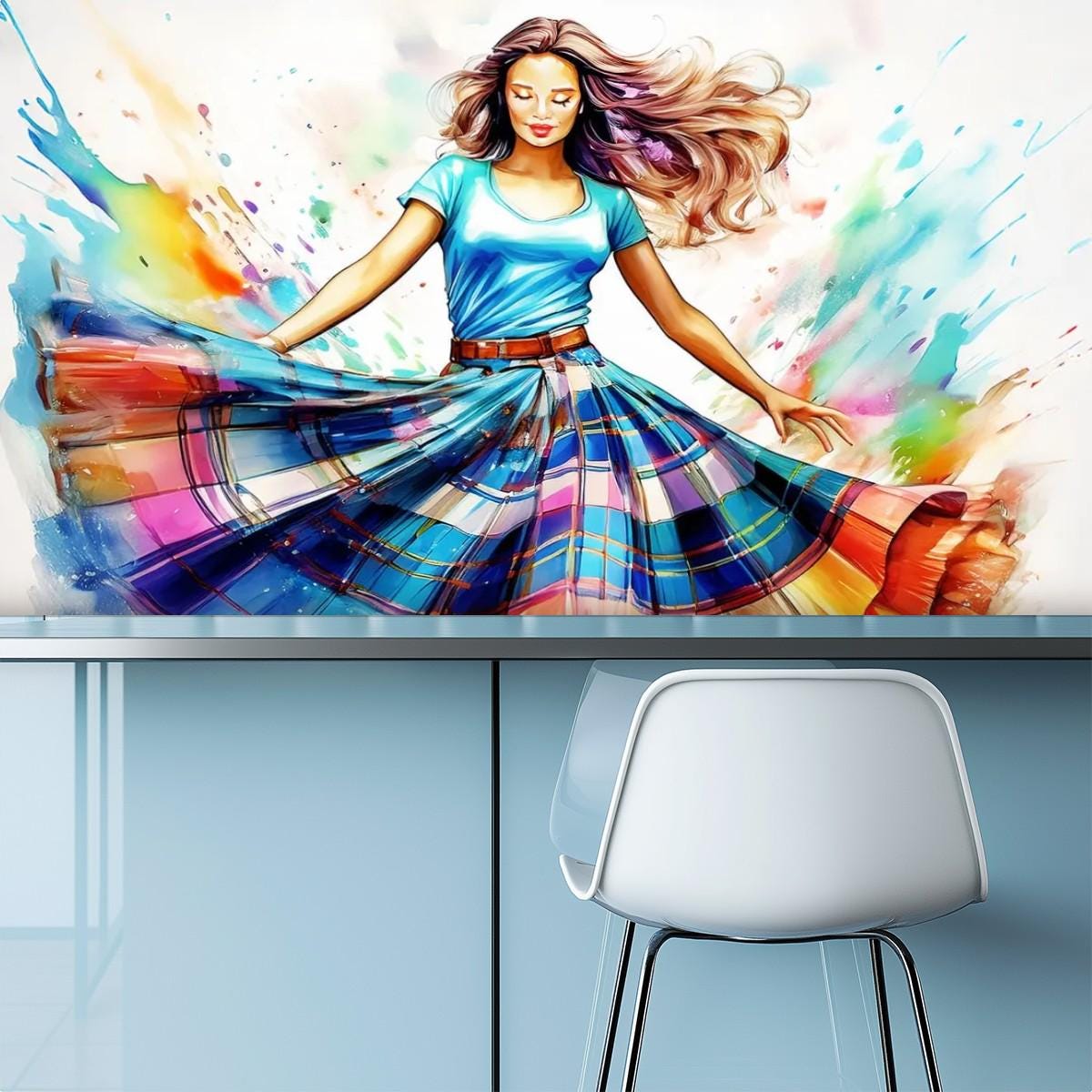 Canvas Wallpaper Mural Scottish Country Dancer (Self Adhesive) - 60"x50" / 152.0 cm x 127.0 cm