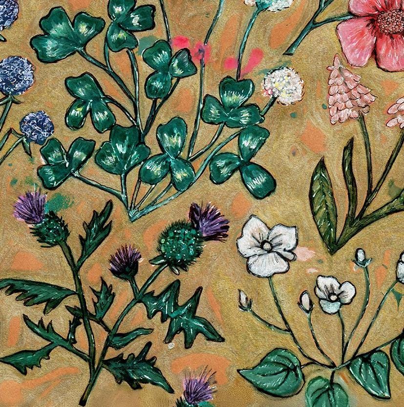 Framed British Art, Wildflowers Poster, Botanical Print, UK Heritage Nature Painting, Handdrawn Floral Illustration
