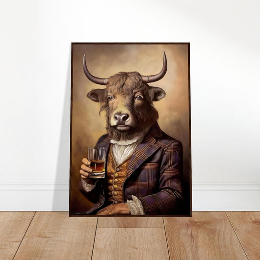 Framed Art, Victorian Hairy Cow - Highlander Cow Drinking Whiskey, Framed Painting